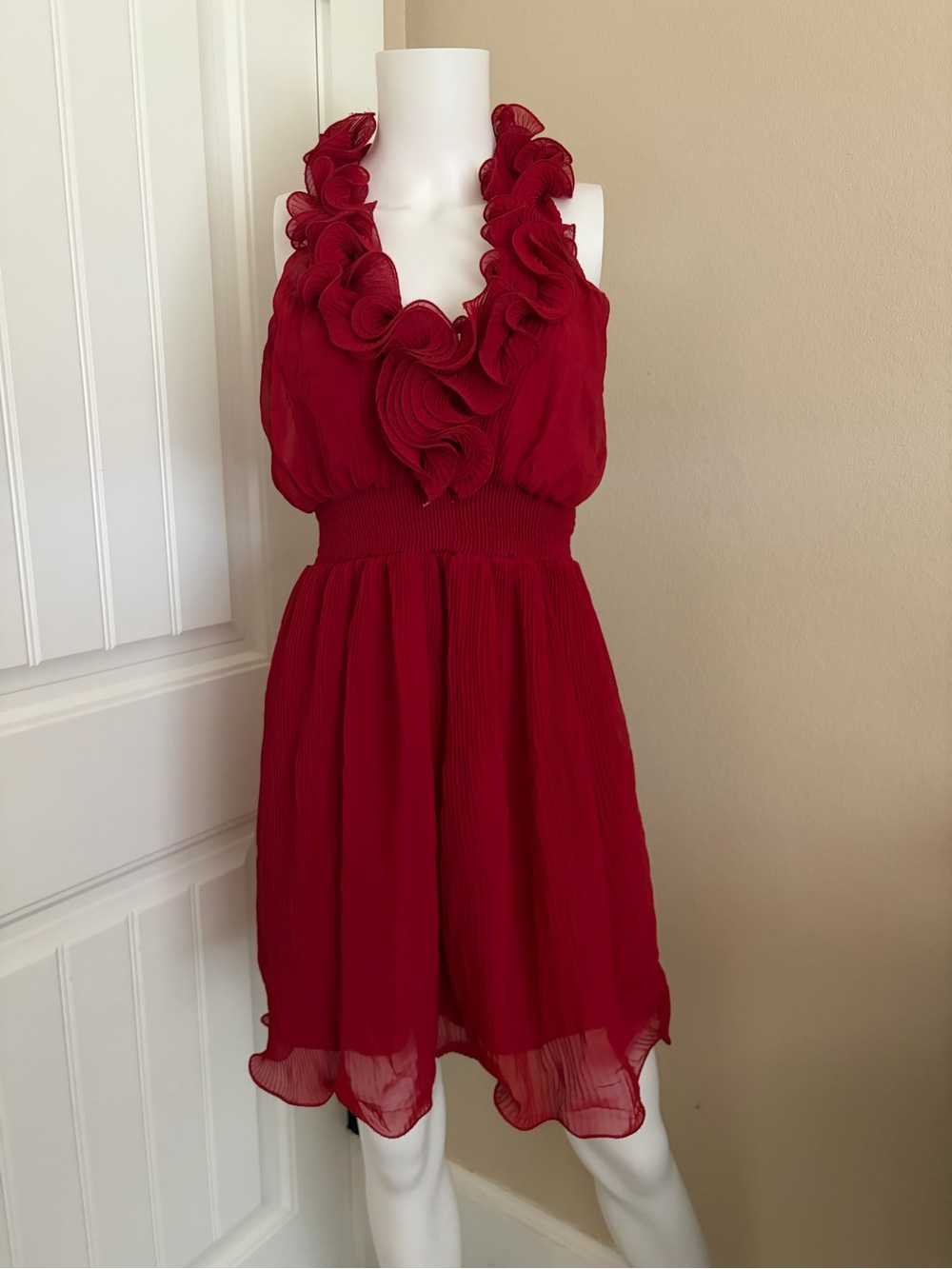 Vintage Y2K Red Ruffle Halter Mini Dress